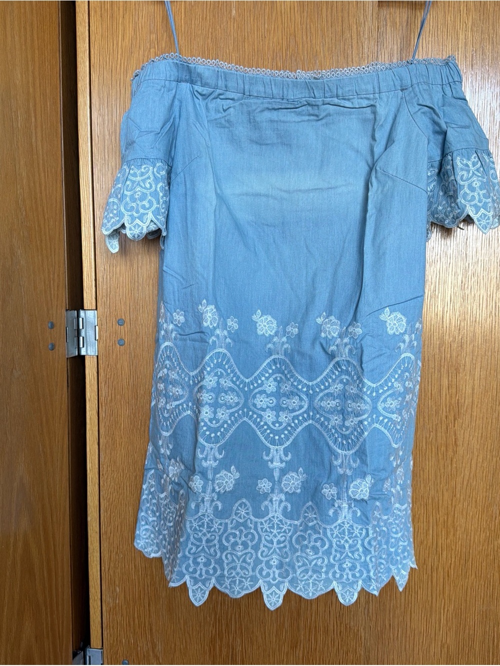 Greylin Light Blue Embroidered off the shoulder Dress